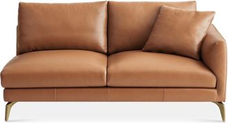 Castlery Lena Leather Right Arm 2 Seater Sofa, Cocoa American Top Grain Leather, Brass Leg