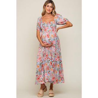 Pinkblush Floral Smocked Square Neck Tiered Maxi Dress in Blue at Nordstrom, Size Medium