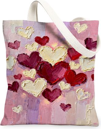 Generic ValentineS Day Heart Canvas Tote Bags, Artistic Love Design Reusable Bags, Vintage Lightweight Washable Shoulder Strap Tot, Peach, 13x15 Inch