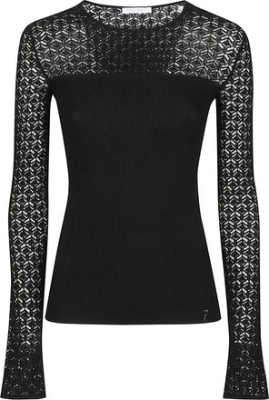 Patrizia Pepe Long Sleeve Round Neck Fitted Viscose-Blend Sweater
