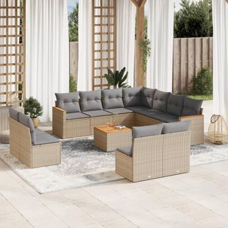 vidaXL Juego De Sof&aacute;s Jard&iacute;n Con Cojines Beige Mezcla 12 Pzas Rat&aacute;n Pe Vidaxl