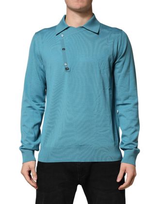 Dolce & Gabbana Teal Wool Collared Polo Pullover Mens Sweater