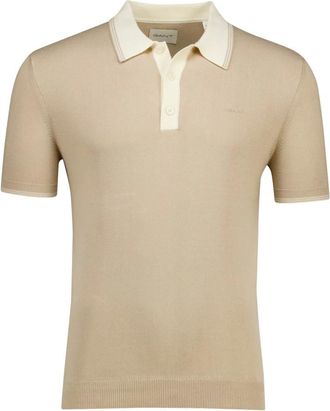 GANT Tops, Heren, Beige, M, Beige poloshirt met korte mouwen