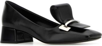 Prada Womens Black Leather Pumps Nero Vitello Scarpe Con Tacco High Heel Shoes