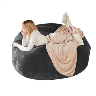 Direct Wicker 5-Foot Bean Bag Sofa Chair, Soft Reading Lounger for Adults in Dark Grey | Size: 1 Pack