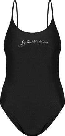 Ganni crystal-logo swimsuit - women - Elastane/Recycled Polyamide - 34 - Black