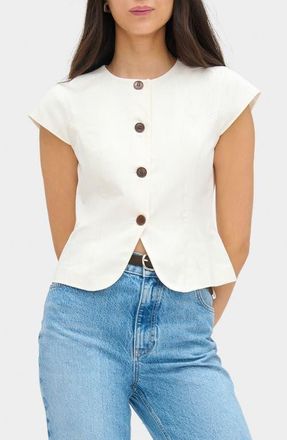 Aligne Connie Organic Cotton & Linen Blend Button-Up Top in White at Nordstrom, Size 12