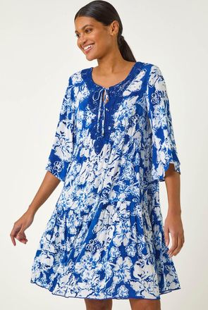 Roman Shadow Floral Lace Smock Dress