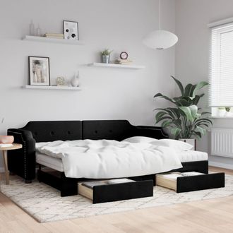 vidaXL Sof&aacute; Cama Nido Con Cajones Tela Negro 100x200 Cm Vidaxl