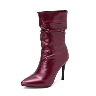 Generic Womens Ankle Boots with 10cm Stiletto Heel - Pointed Toe and Slip-On Design, Elegant Style for Evening and Formal Wear,Red,6.5 UK