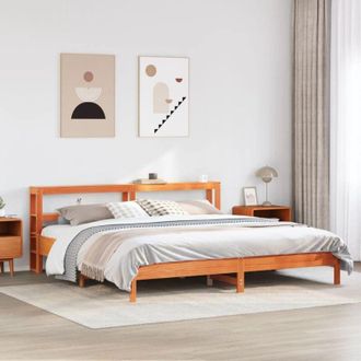 vidaXL Cama Sin Colch&oacute;n Madera Maciza De Pino Marr&oacute;n Cera 200x200 Cm Vidaxl