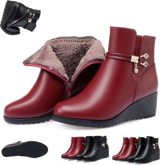 Generic Womens Orthopedic Wedge Heel Ankle Booties - Waterproof Fur Lined Winter Boots with Side Zipper & Rhinestones Snow Boots(Red-a,7.5)