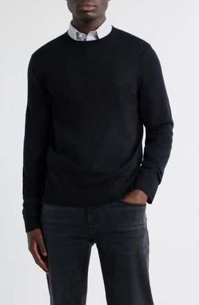 Nordstrom Italian Merino Wool Crewneck Sweater in Black Caviar at Nordstrom, Size Xx-Large