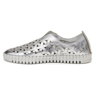 Eric Michael Womens Inez Leather Slip-On Flat Comfort Shoes In Silver