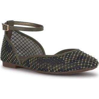 Jessica Simpson Laelli Ankle Strap Flat in Deep Moss Multi at Nordstrom, Size 7.5