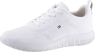 Tommy Hilfiger Sneaker TOMMY HILFIGER CORPORATE KNIT RIB RUNNER, Herren, Gr. 41, weiss (wei&szlig;), Textil, Schuhe Sneaker, Freizeitschuh, Halbschuh, Schn&uuml;rschuh mit seit