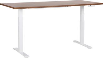 Beliani Beliani - Escritorio De Altura Regulable El&eacute;ctrico Oficina Moderna Patas Cuadradas 180 X 80cm Tablero Madera Oscura Soporte De Acero Blanco Destines