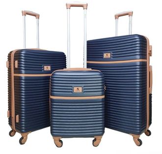 Infinity Leather Unisex Hard Shell Navy Blue 4 Wheel Trunk Luggage Suitcase Set - One Size