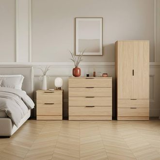 Home Discount Vida Designs Trega 3Pc Bedroom Set(2Dr Bedside, 4Dr Chest & Wardrobe) in Brown