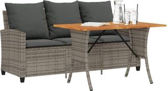 vidaXL Sof&aacute; Jard&iacute;n De 3 Plazas Con Coj&iacute;n Y Mesa Gris Rat&aacute;n Sint&eacute;tico Vidaxl