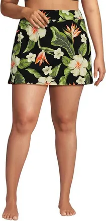 Lands End Plus Size Tummy Control Swim Skirt in Hibiscus Floral/black at Nordstrom, Size 22W