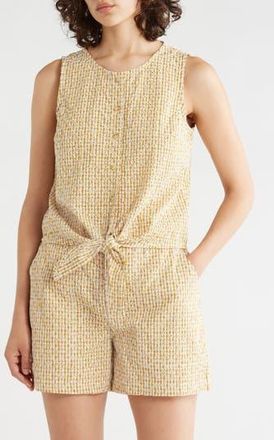Sanctuary Socialize Eyelet Tie Hem Tank in Yellow Check Eyelet at Nordstrom Rack, Size X-Large