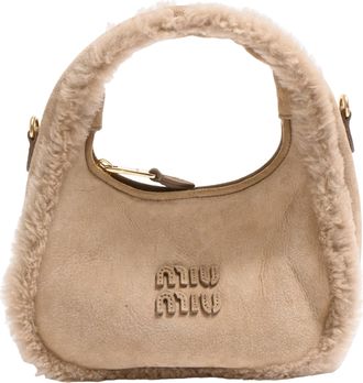 Miu Miu Wander Shearling Top Handle Bag in Beige Sheep Fur