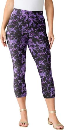 Roaman's Plus Size Essential Stretch Capri Legging in Vintage Lavender Paint Stroke at Nordstrom, Size 40