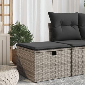 vidaXL Taburete De Jard&iacute;n Con Coj&iacute;n Rat&aacute;n Sint&eacute;tico Gris 55x55x37cm Vidaxl