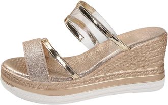 Generic Summer Womens Wedge Sandals Size 5 Womens Slope Heel Big High Thick Bottom Slippers Female Roman Ladies Wide Fit Wedges Shoes for Women (Gold, 43)