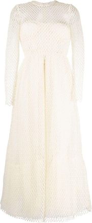 Red Valentino mesh long-sleeve midi dress - women - Polyamide/Polyester/Polyester/Polyamide - 42 - Neutrals