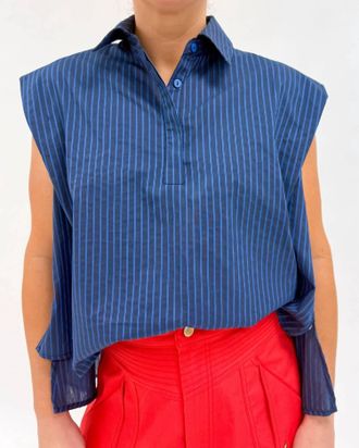 FRNCH Arthur Stripe Shirt In Bleu Marine