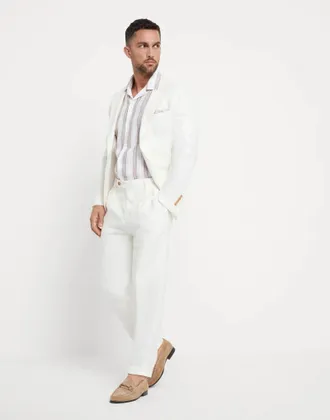 Brunello Cucinelli White Linen Pattern Mens Shirt