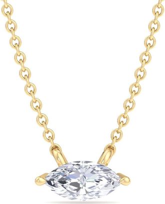 SuperJeweler Marquise Shape Lab Grown Diamond Pendant Necklace in 14K White or Yellow Gold - 1/4 to 7 Carat Total Weight - Classic Solitaire Setting for Women