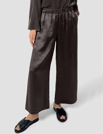 Eileen Fisher Satin Wide Ankle Pants In Rye