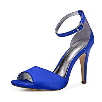 Generic Wedding Shoes Womens Heels High Heels Satin Bridal Shoes Stiletto Ankle Strap Open Toe High Heels Sandals10.5 Cm,Blue,9 UK