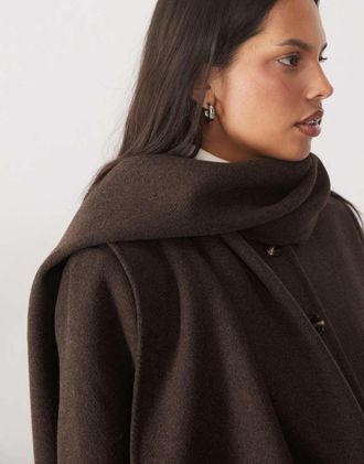 Vero Moda giacca in misto lana con dettaglio foulard color marrone cioccolato