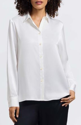 Foxcroft Bianca Satin Shirt in Ecru at Nordstrom, Size X-Large