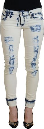 Acht Womens Distressed Skinny Jeans Bleach Wash - Ivory Cotton - Size 26 (Waist)