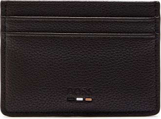 BOSS Boss Ray Logo Grained Leather Card Holder - Dark Brown - One Size