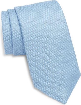 Canali Neat Silk & Linen Tie in Bright Blue at Nordstrom
