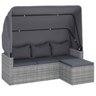 vidaXL Vidaxl - Sof&aacute; Jard&iacute;n 3 Plazas Con Toldo Y Taburete Rat&aacute;n Sint&eacute;tico Gris
