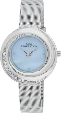 BCBGeneration Nova 3 Faux Leather Strap Watch, 35mm in Silver at Nordstrom Rack