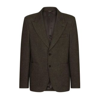 Dolce & Gabbana Blazers, male, Brown, L, Brown Check-Knit Blazer
