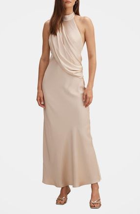 Ever New Diane Drape Halter Gown in Champagne at Nordstrom, Size 12