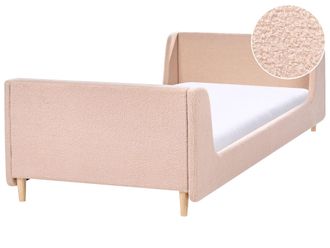 Beliani Letto Moderno Con Rete 90 X 200 Cm Rivestito In Boucl&eacute; Per Bambini, Rete A Doghe Beige Laye