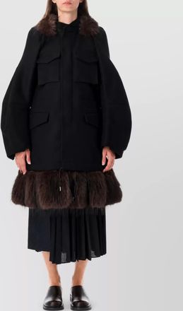 sacai wool faux fur trim oversized coat