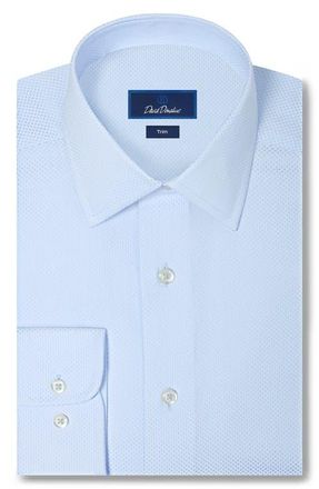 David Donahue Trim Fit Light Blue Dobby Dot Cotton Dress Shirt in Sky at Nordstrom, Size 15.5