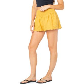 Roxy Sea Siren Eyelet Smocked Waist Shorts in Amber Gold Solid at Nordstrom Rack, Size X-Small