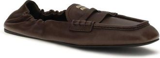 Miu Miu Womens Brown Lamb Ovis Aries Slip-On Loafers